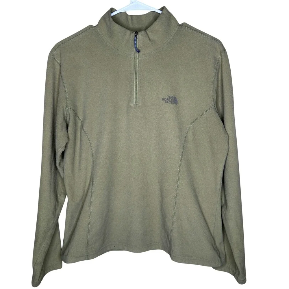 The North Face TKA 100 Mens Quarter Zip Fleece Pullover Olive Green Large